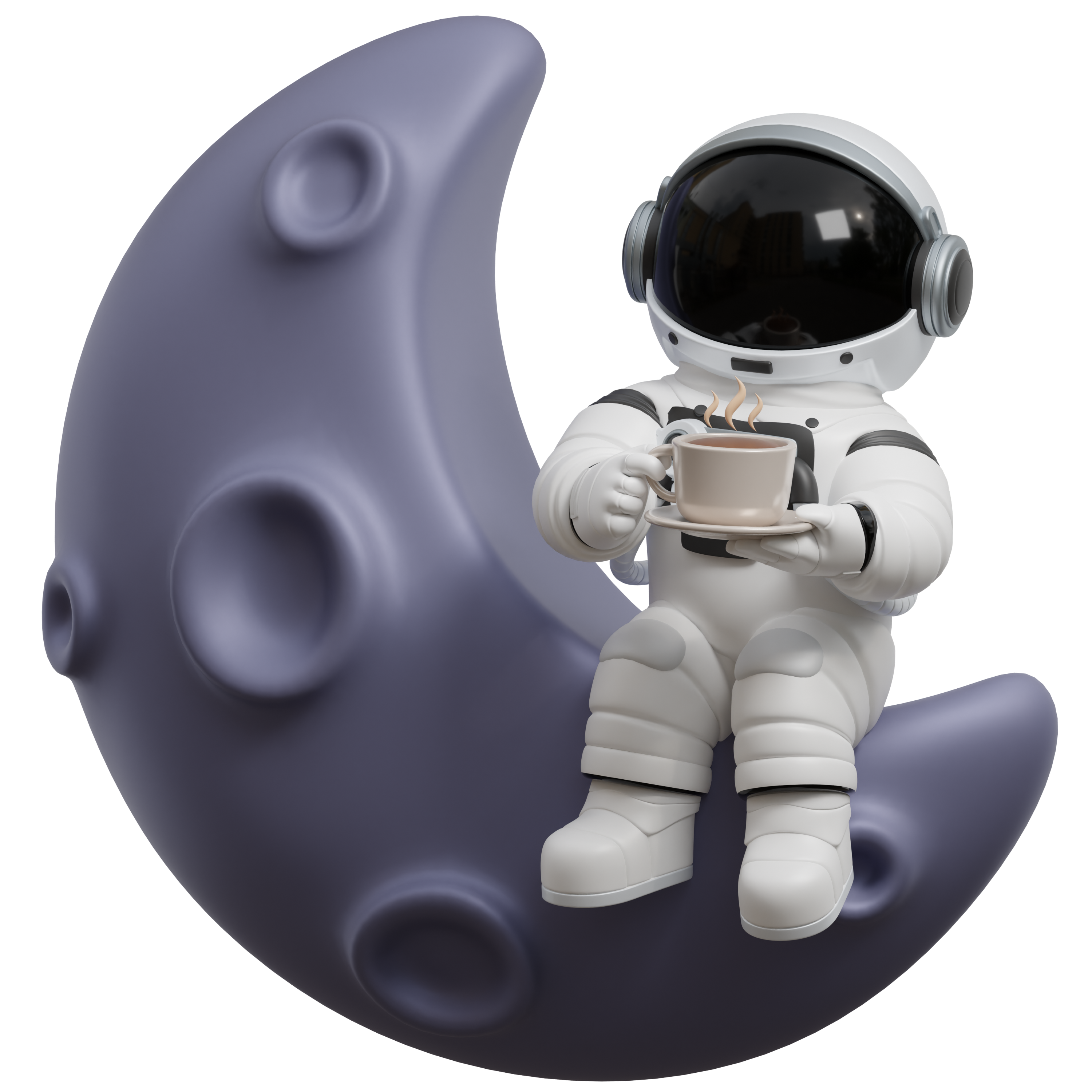 3D astronaut figurine sitting on the moon